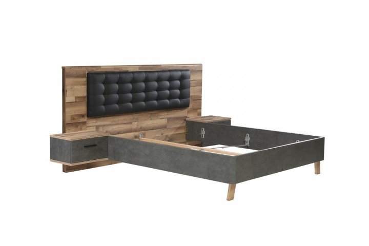 Кровать 160 * 200 RICCIANO RCQL1164B Forte бетон темно-серый / дуб